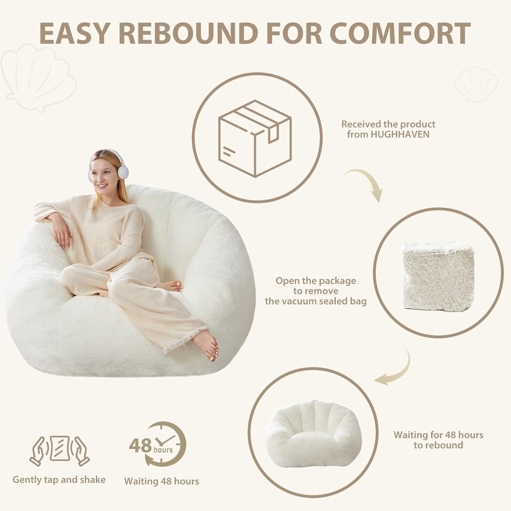 HUGHEAVEN Max Giant Bean Bag Chair, Oversized Bean Bag Sofa for Adults & Teens, Ultra-Soft Comfy Fluffy Floor Lounge Chair with Armrests, Large Bean Bag Couch for Gaming, Reading & Relaxing