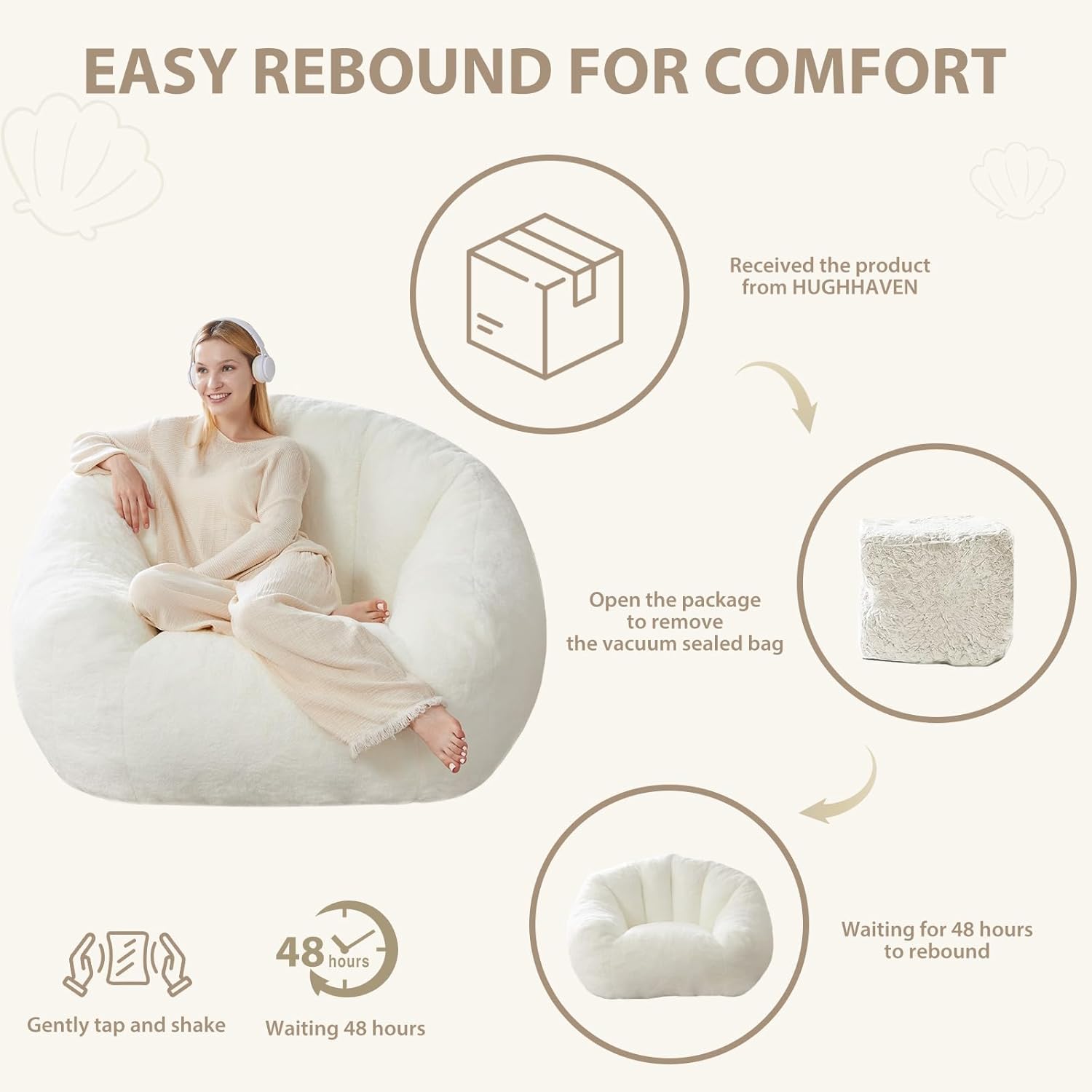 HUGHEAVEN Max Giant Bean Bag Chair, Oversized Bean Bag Sofa for Adults & Teens, Ultra-Soft Comfy Fluffy Floor Lounge Chair with Armrests, Large Bean Bag Couch for Gaming, Reading & Relaxing