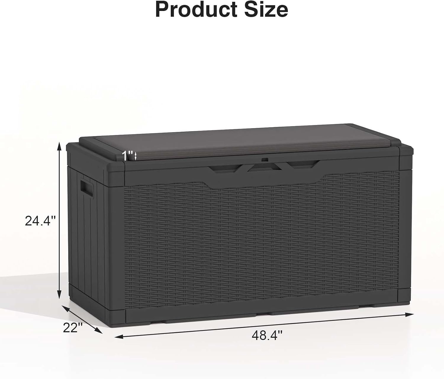 Patiolife 100 Gallon Resin Deck Box with Cushion, Large Outdoor Storage Box for Garden Tools, Pool Supplies, Waterproof and Lockable, Black