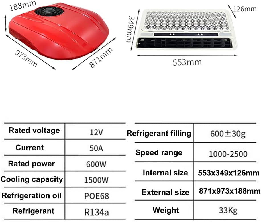 RV Air Conditioner Electric Rv Rooftop Air Conditioner 12V/24V Dc Parking Air Conditioning Cooling Only, 8 Hour Running Rv Air Conditioner for Motorhome Camper Van Caravans Bus Boat 12V