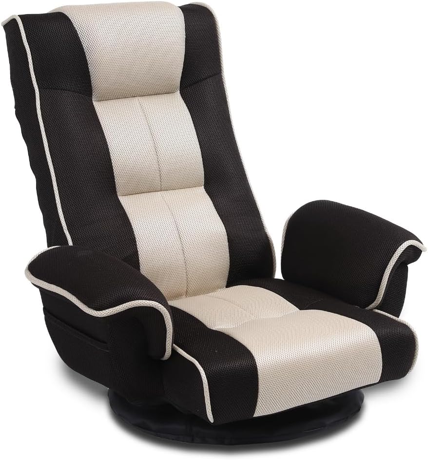 360 Degree Swivle Adjustable Floor Chair, Chaise Lounge Indoor, Folding Lazy Sofa with Armrests and Side Pocket Adults Gaming Chairs for Living Room, Bedroom Factory Price 201 (BK-CO)