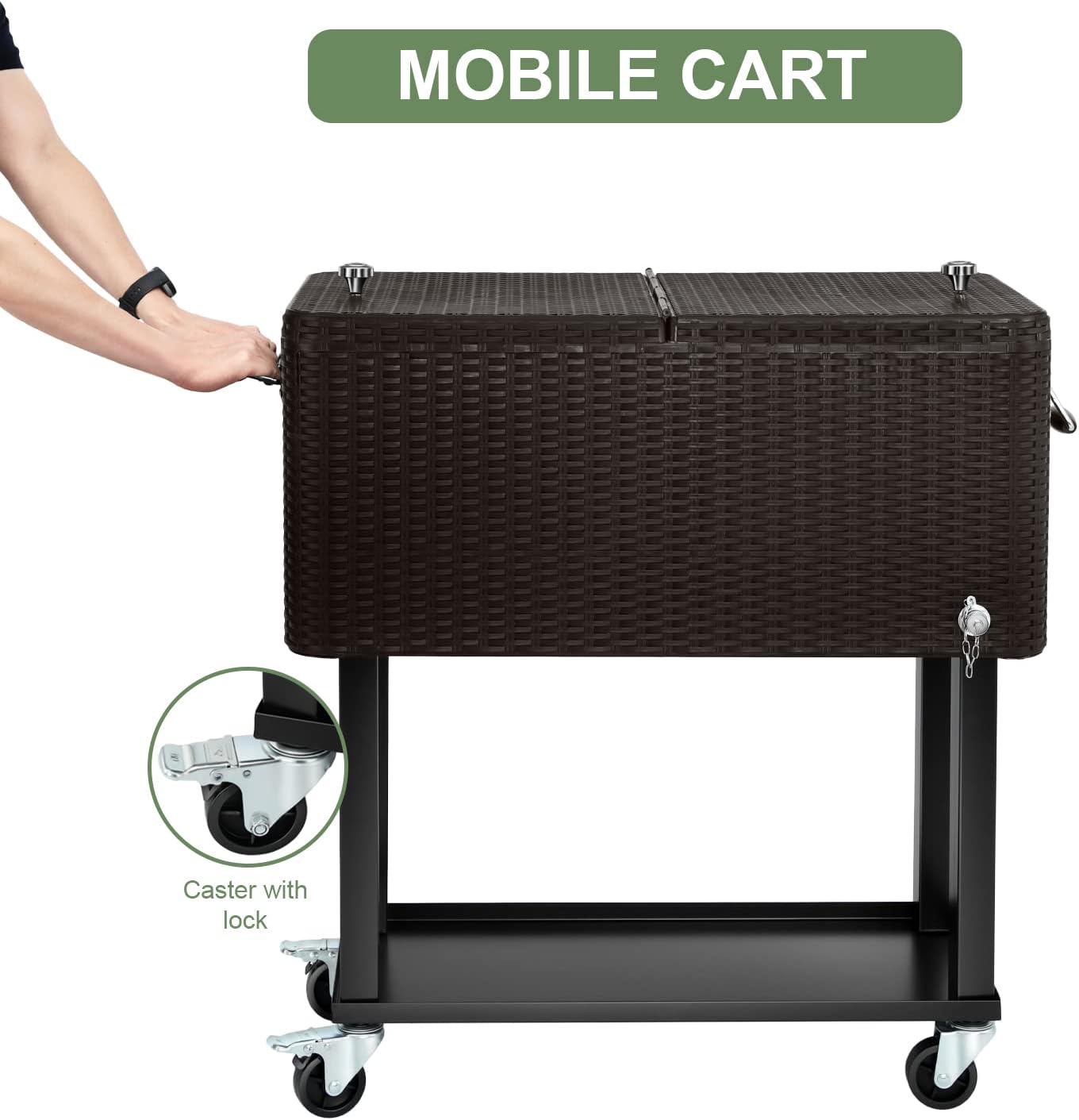 80 Quart Rolling Ice Chest Cooler Cart,Patio Backyard Party Drink Beverage Bar Stand Up Cooler Trolley with Ice Scoop