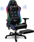 Computer Chair with Speakers Gaming Chair with RGB Lights and 7-Point Massage, High Back Ergonomic Video Game Chair, Reclining Gaming Chair with Footrest & 4D Armrests for Adults,Black