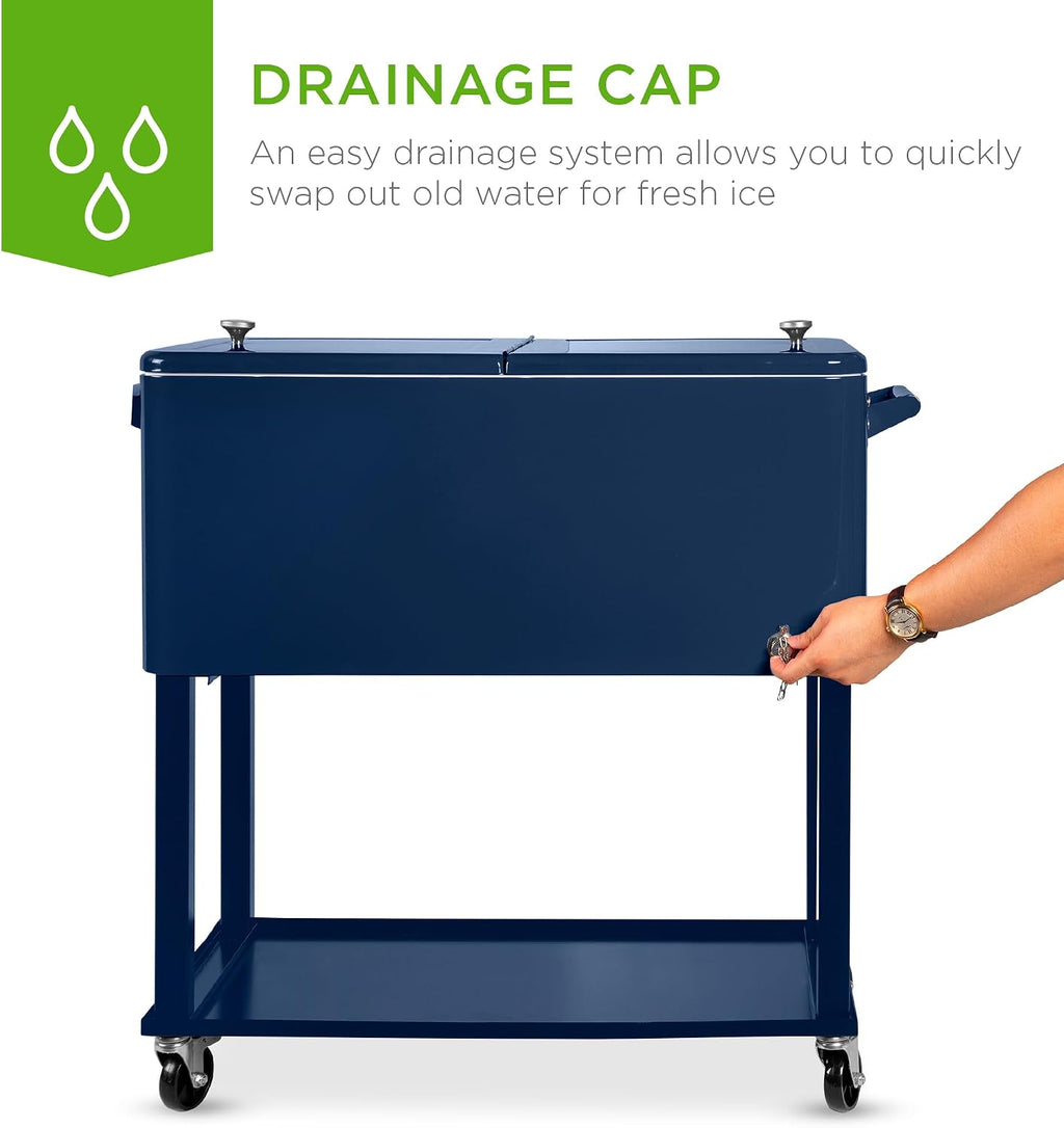 Best Choice Products 80-Quart Outdoor Steel Rolling Cooler Cart w/Ice Chest, Bottle Opener, Catch Tray, Drain Plug, Locking Wheels