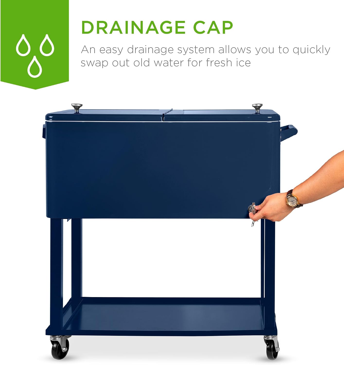 Best Choice Products 80-Quart Outdoor Steel Rolling Cooler Cart w/Ice Chest, Bottle Opener, Catch Tray, Drain Plug, Locking Wheels