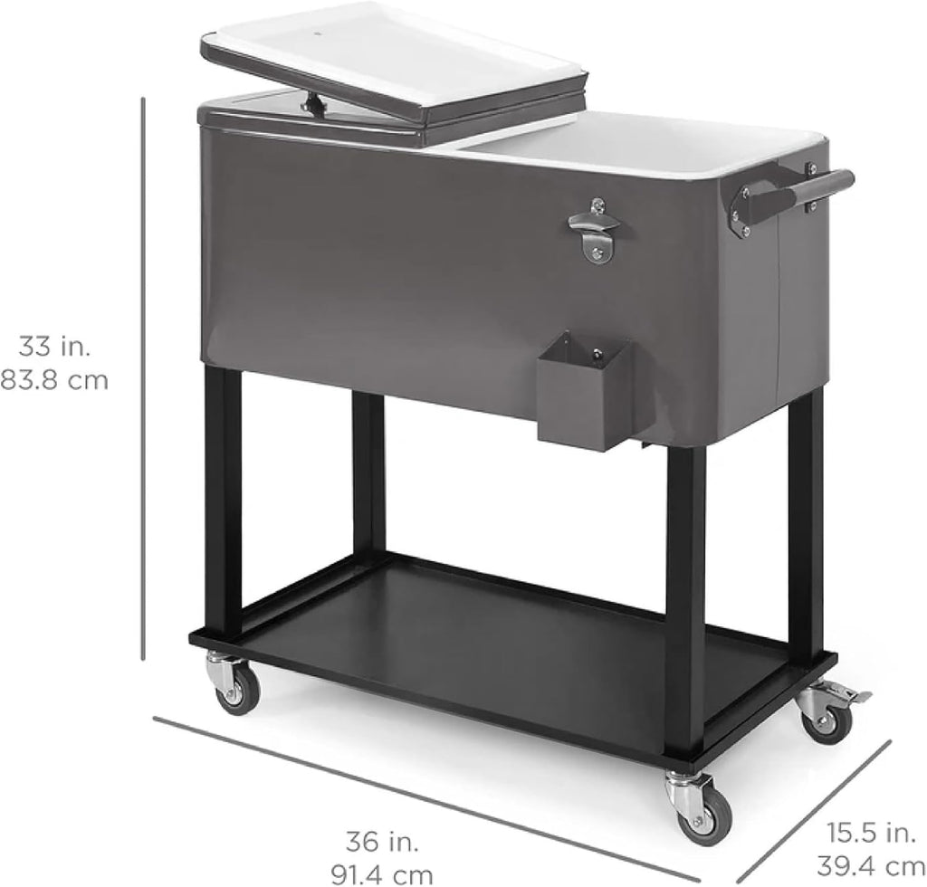 Best Choice Products 80-Quart Outdoor Steel Rolling Cooler Cart w/Ice Chest, Bottle Opener, Catch Tray, Drain Plug, Locking Wheels