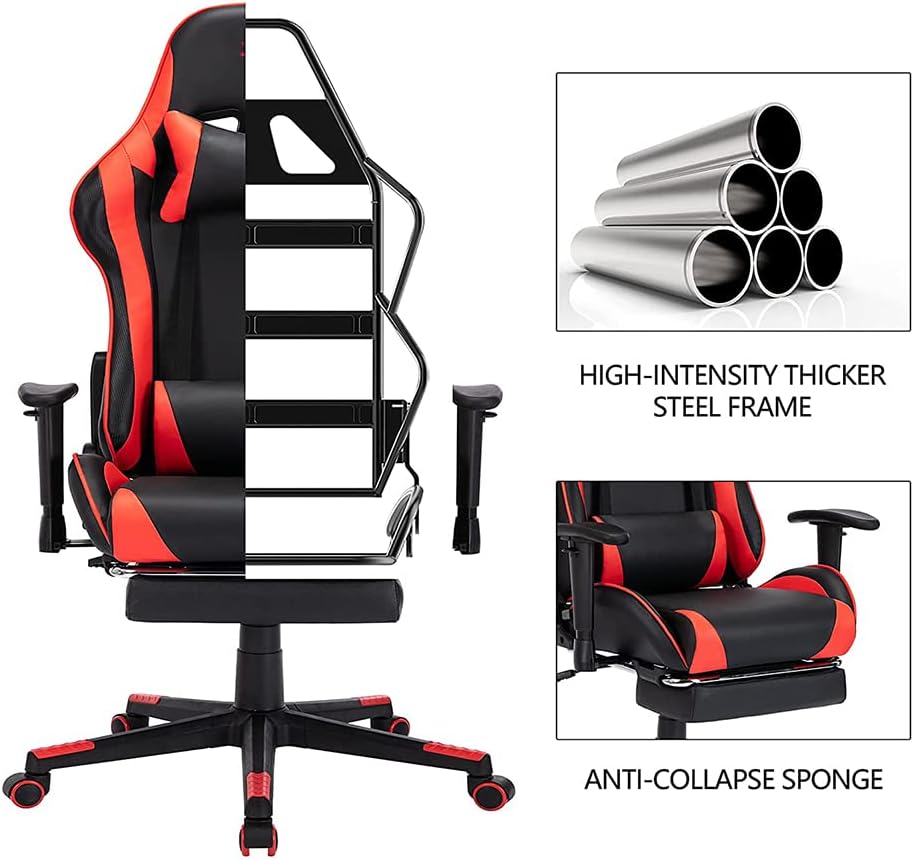 PC Computer Gaming Chair,Music Video Chair with Speakers and LED Lights, Ergonomic Video Gamer Chair with Massage and Footrest, Office Chair with Headrest and Lumbar Support,Racing Chair f