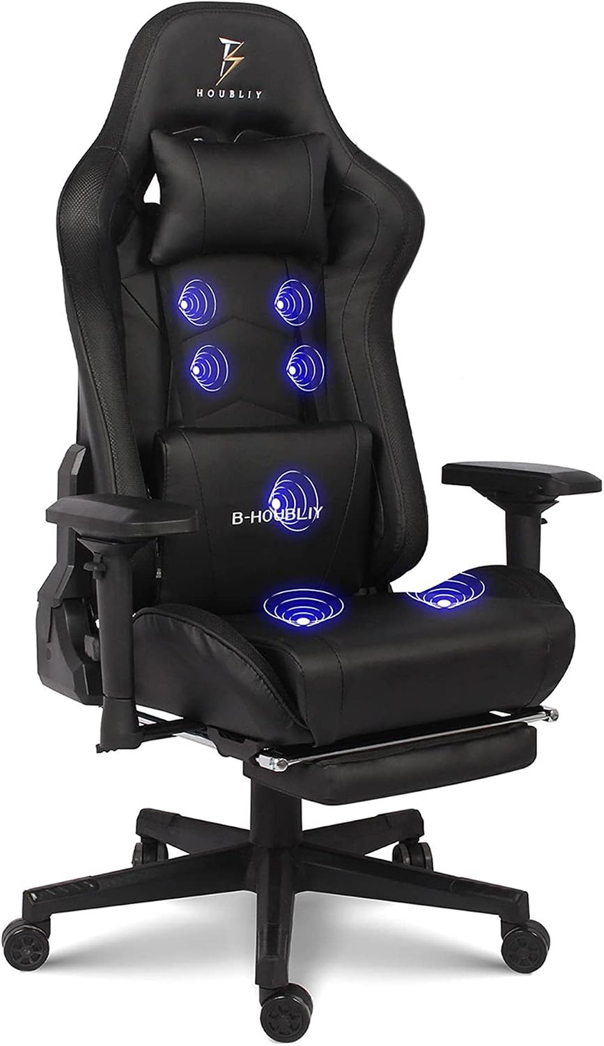 Massage Video Game Chair for Teens, RGB Gaming Chair with Speakers, High Back Adjustable Computer Chair with Footrest, PU Leather Recliner Swivel Rocking Desk Chair Office Chair,Black