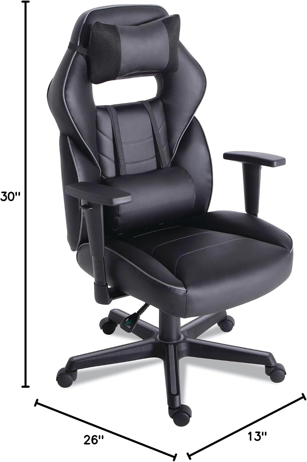 Alera Racing Style Ergonomic Gaming Chair, Supports 275 Lb, 15.91' to 19.8' Seat Height, Black/Gray Trim Seat/Back, Black/Gray Base