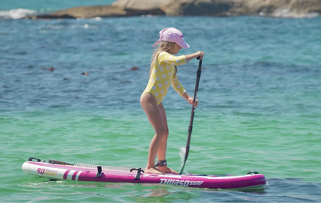 THURSO SURF Prodigy Junior Kids Inflatable SUP Stand Up Paddle Board 7'6 x 30'' x 4'' Two Layer Includes Adjustable Carbon Shaft Paddle/3 Fins/Leash/Duffle Bag/NO Pump Included