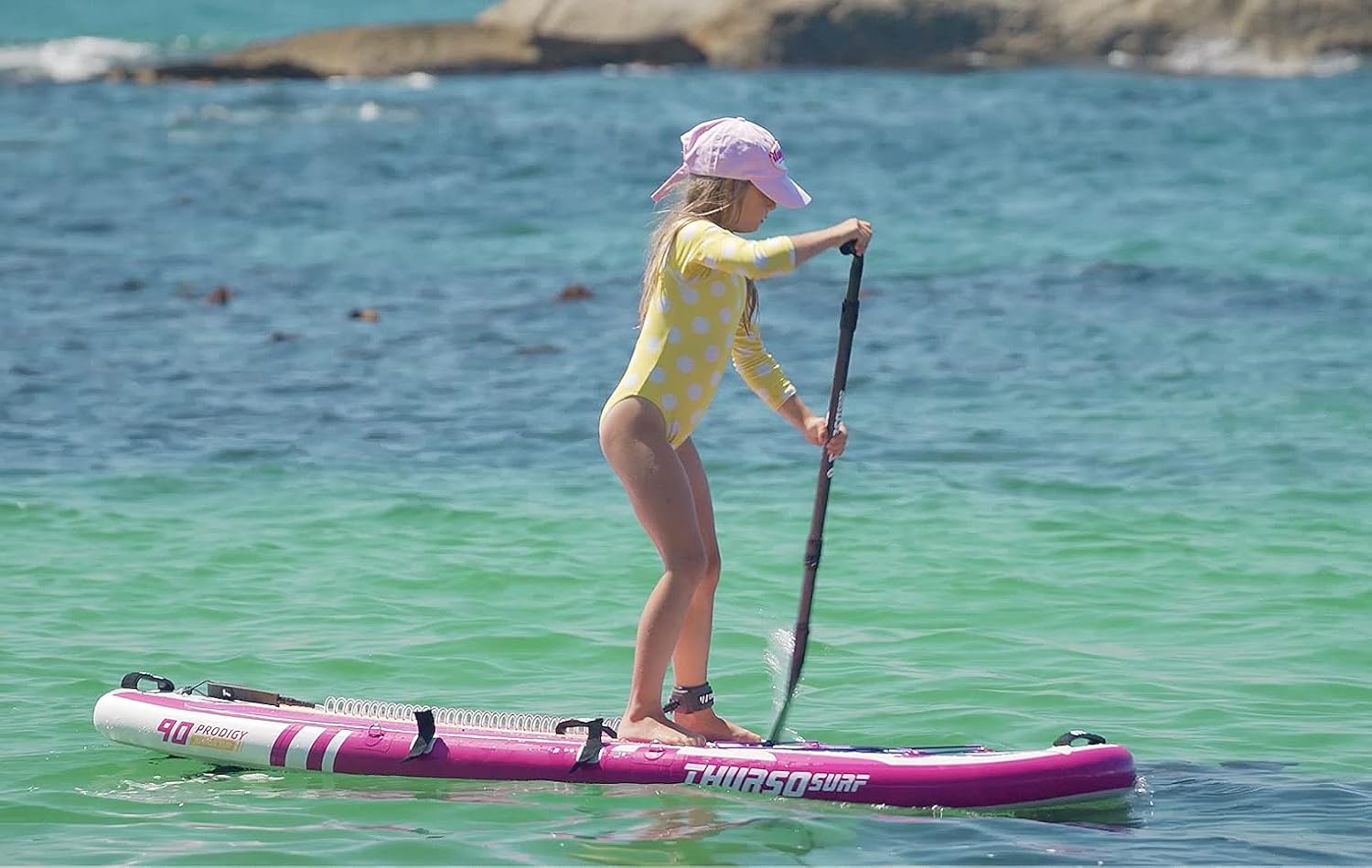 THURSO SURF Prodigy Junior Kids Inflatable SUP Stand Up Paddle Board 7'6 x 30'' x 4'' Two Layer Includes Adjustable Carbon Shaft Paddle/3 Fins/Leash/Duffle Bag/NO Pump Included