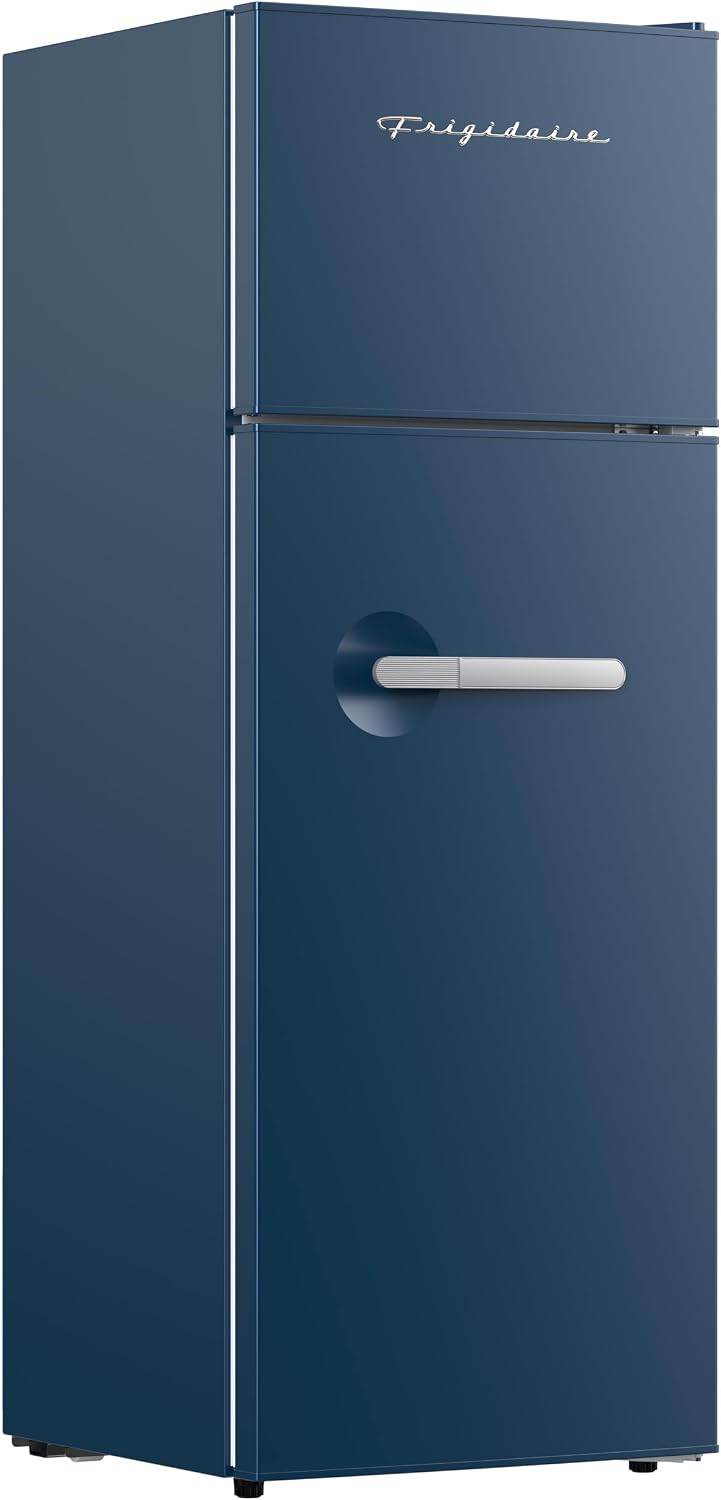 Frigidaire Retro Apartment Size Refrigerator with Top Freezer - 2 Door Fridge with 7.5 Cu Ft of Storage Capacity, Adjustable Spill-Proof Shelves, Door & Crisper Bins, Azure