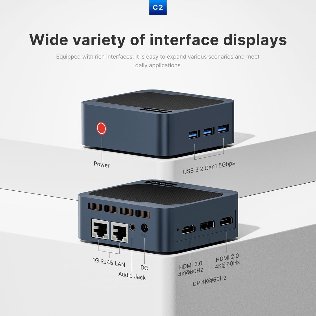 C2 Neo N95 Mini PC Dual LAN, 12GB LPDDR5 RAM 512GB SSD Mini Computers, 4K Triple Display/HDMI2.0/DP/USB-A 3.2/WiFi 5/BT 5.0, Home/Office/Business