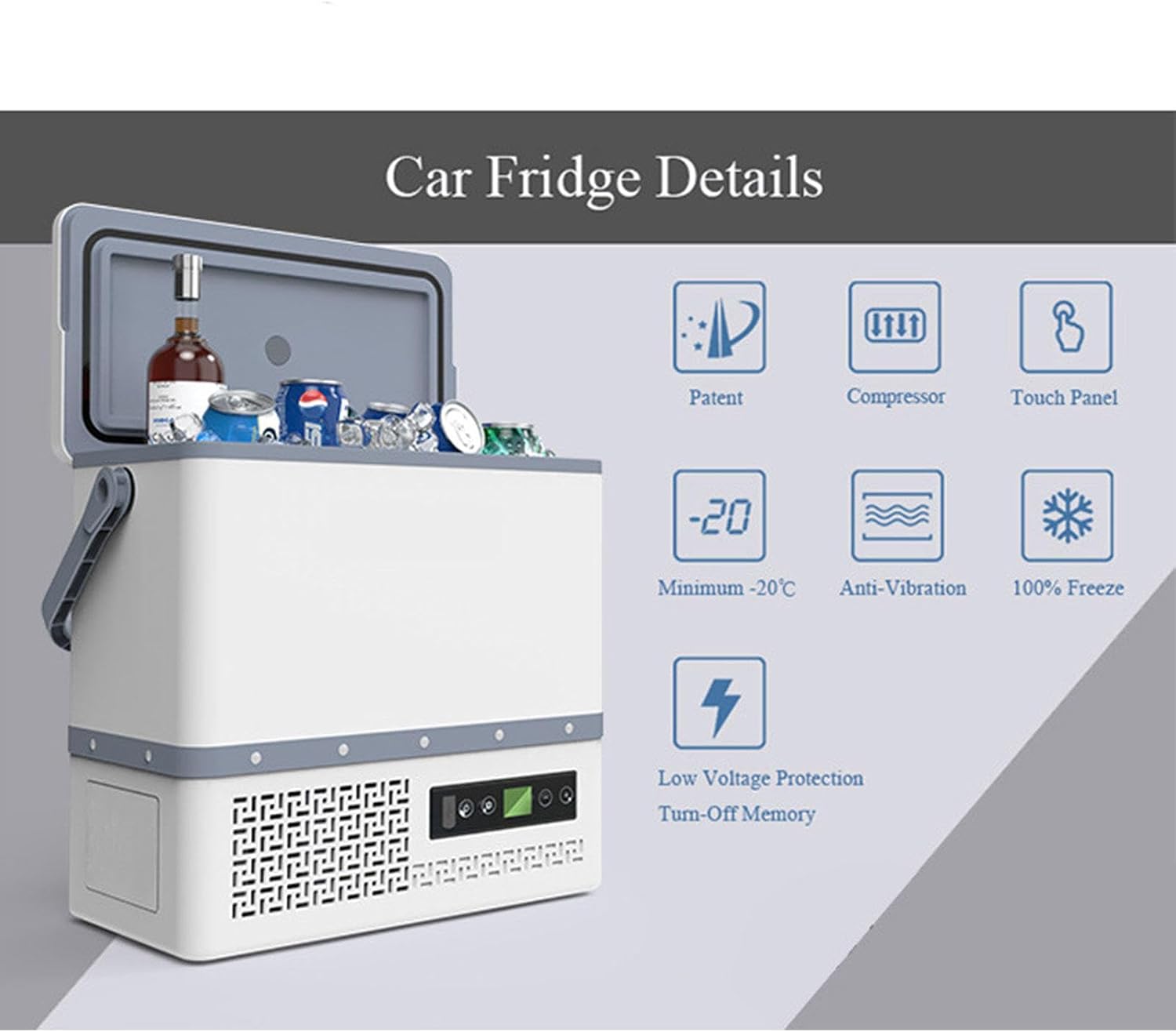 12L Car Refrigerator, 12V/24V/220V Portable Compressor Cooler Electric Fridge Cooler for Car, RV, Truck, Van, Boat for Camping, Travel, Fishing Outdoor -20℃~+20℃
