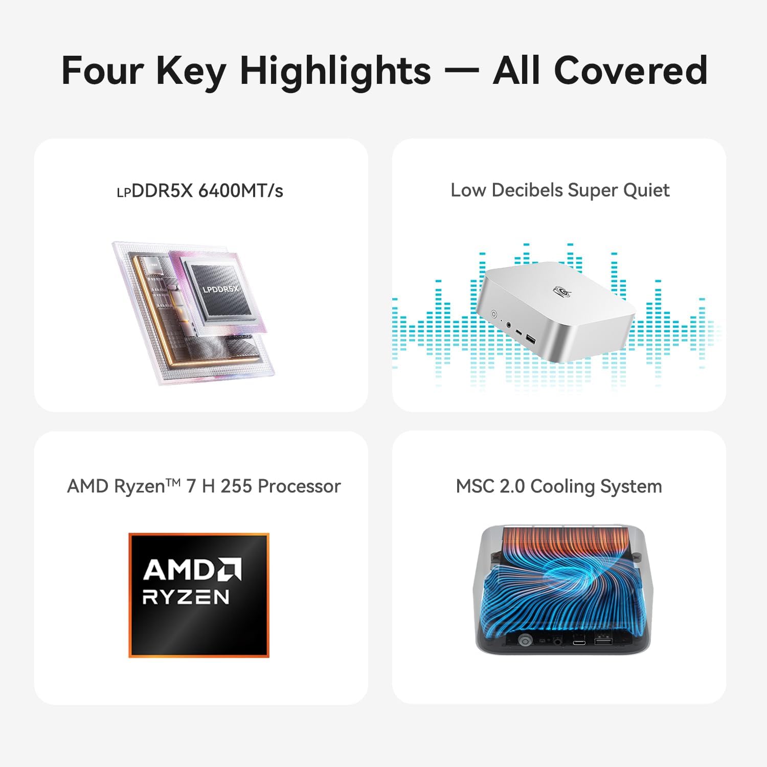 Beelink SER9 Mini PC, AMD Ryzen 7 H 255 (8C/16T up to 4.9GHz), 32GB LPDDR5 1TB PCIe4.0 SSD, SER Mini Computer Support 4K@240Hz, Triple Display, WiFi6, BT5.2, HDMI+DP, USB4