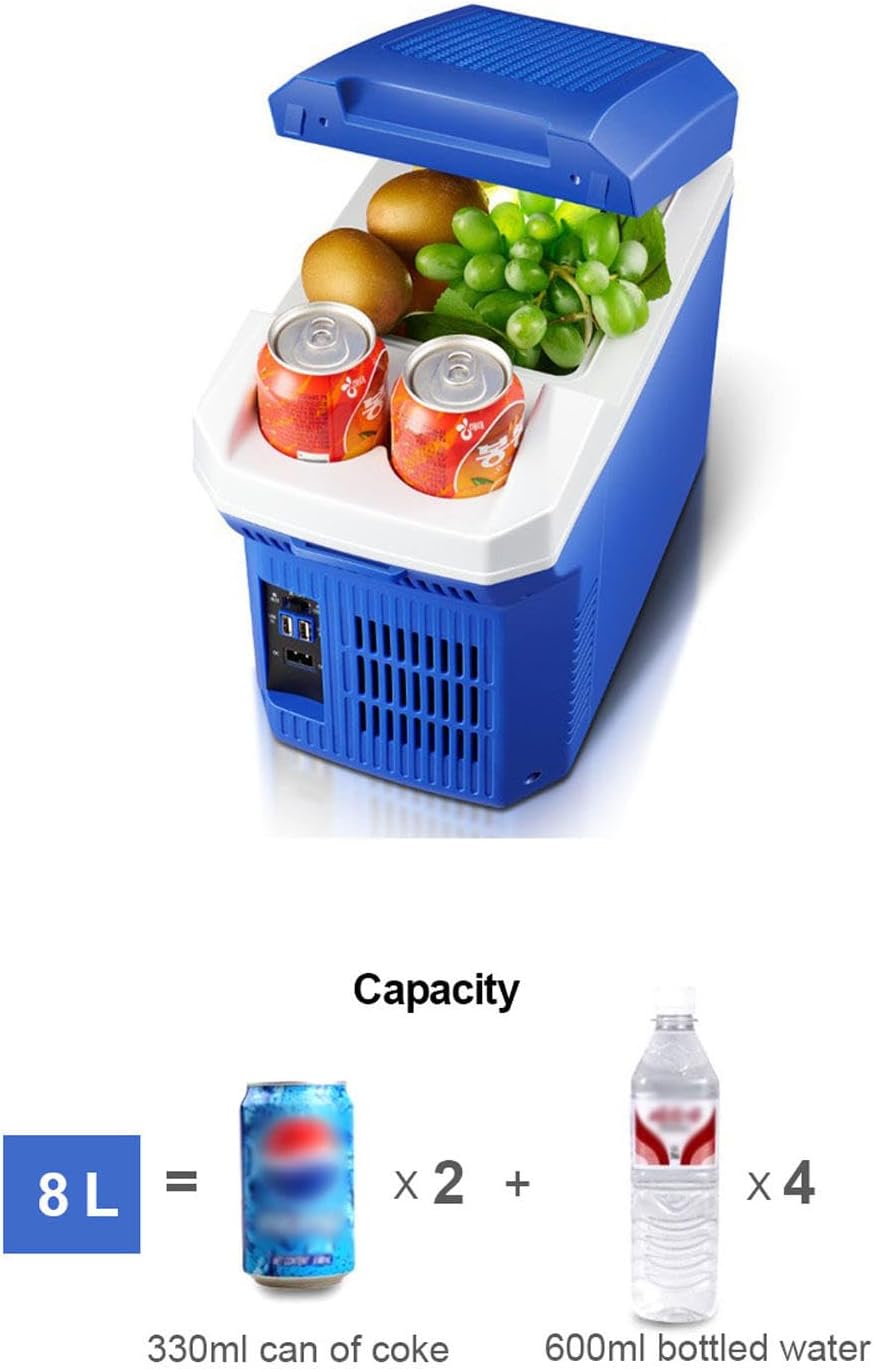 12V Personal Thermoelectric Portable Electric Cooler Warmer Fridge 8 Liter Capacity with 12V DC & 100-240V AC USB Mini Car Refrigerator for Beverage, Food, Home, Office and Car,Grey