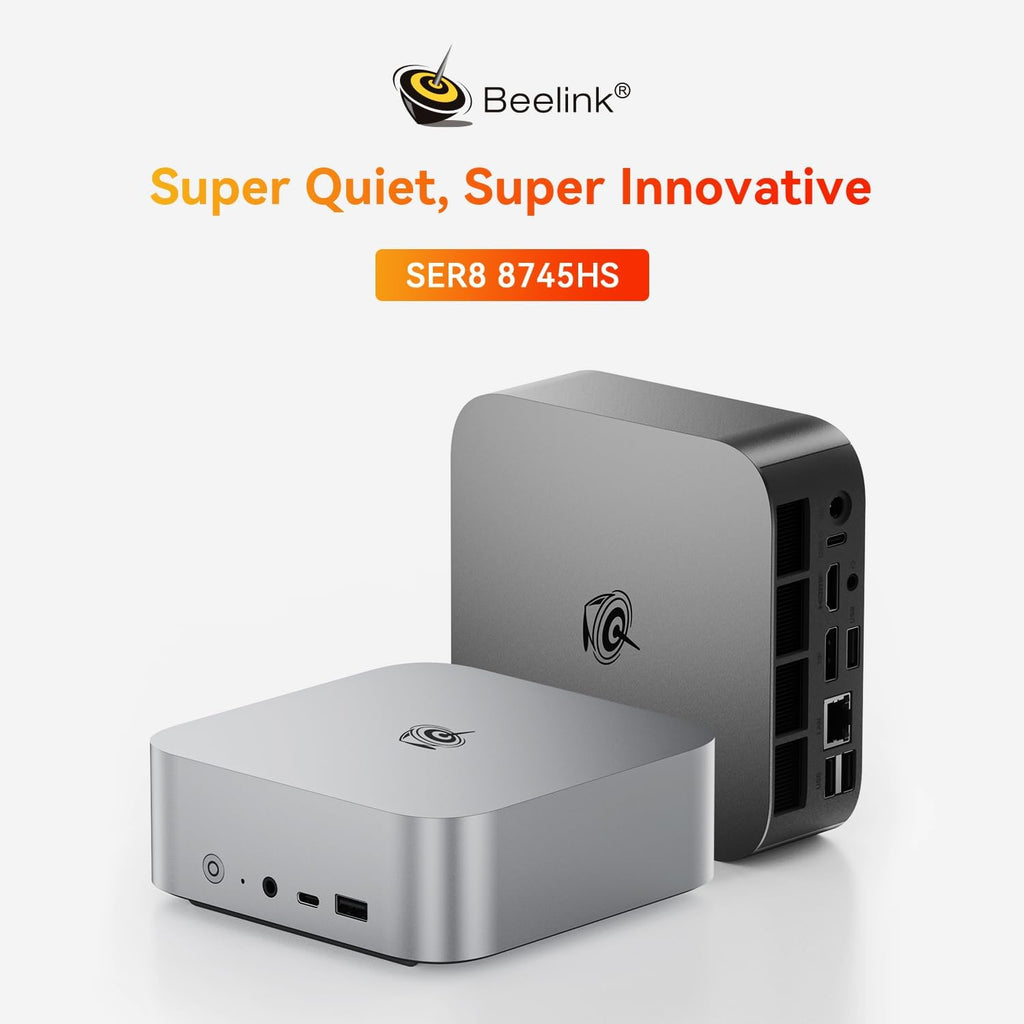 Beelink SER8 Mini PC, AMD Ryzen 7 8745HS 8C/16T, 32GB DDR5 1TB M.2 PCle4.0 SSD Mini Desktop Computer, HDMI+DP+USB4 Triple Display Output, WiFi 6, 2.5G LAN, Bluetooth 5.2 W-11 Mini Gaming Computer