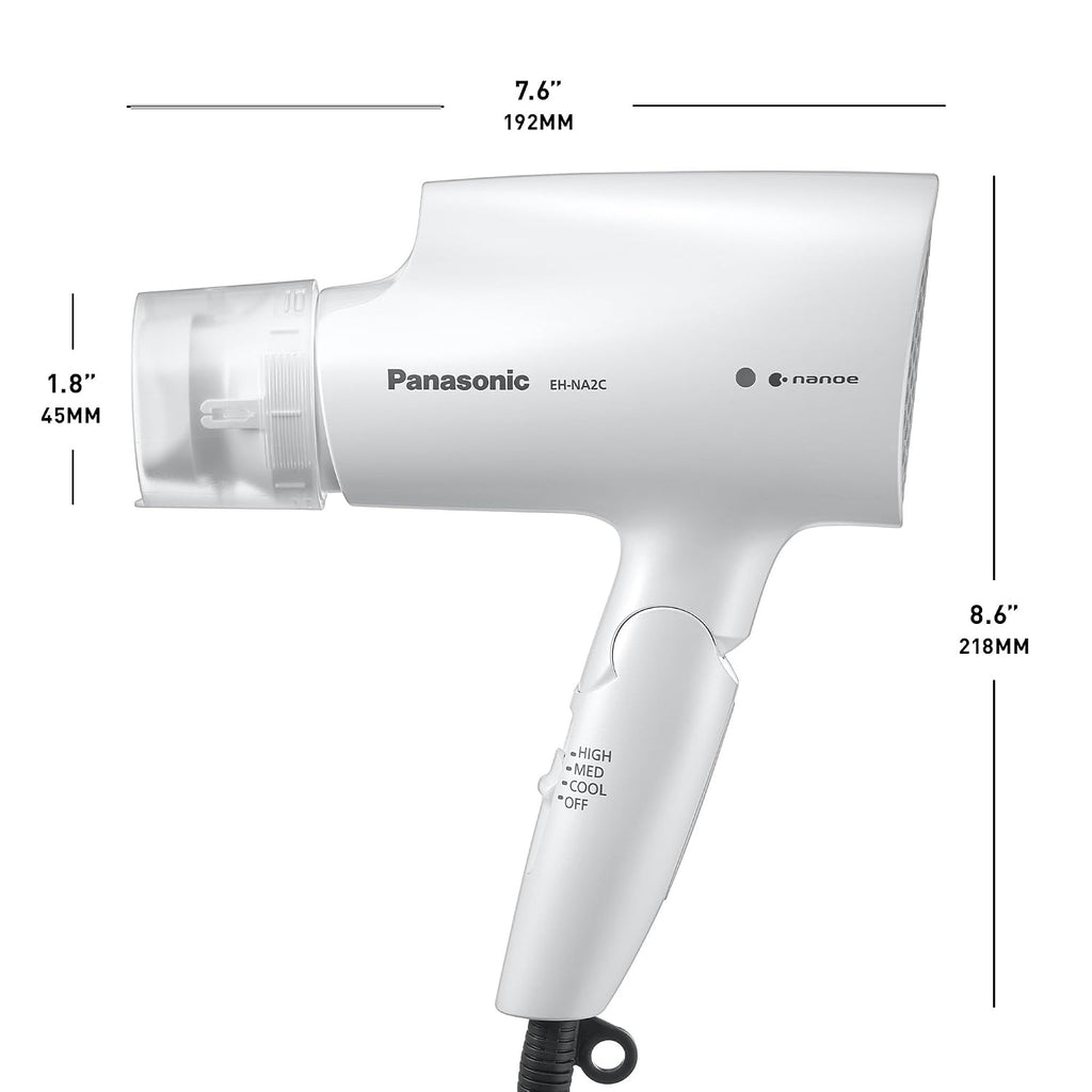 Panasonic nanoe Compact Hair Dryer EH-NA2C-W (White) - Japanese Nanoe Techonology, Foldable Travel Blow Dryer with Oscillating Quick Dry Nozzle, 1400W Lightweight Portable Hair Dryer, Anti-Frizz