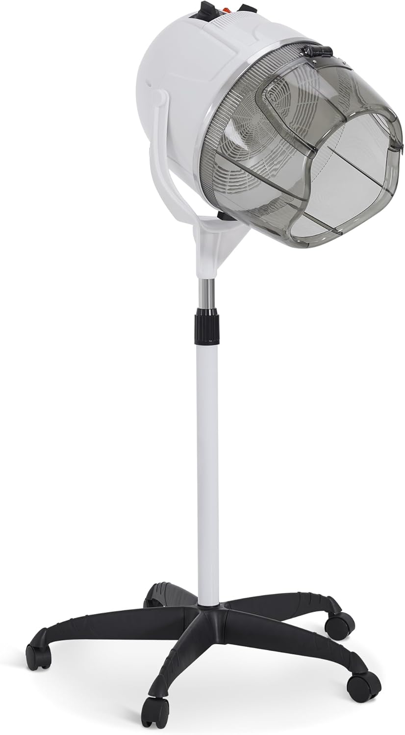 BarberPub 1000W Hooded Hair Bonnet Dryer with Stand, Height Adjustable Floor Standing Rolling Base, Beauty Salon Equipment with 360° Rotation VHD08 (White)