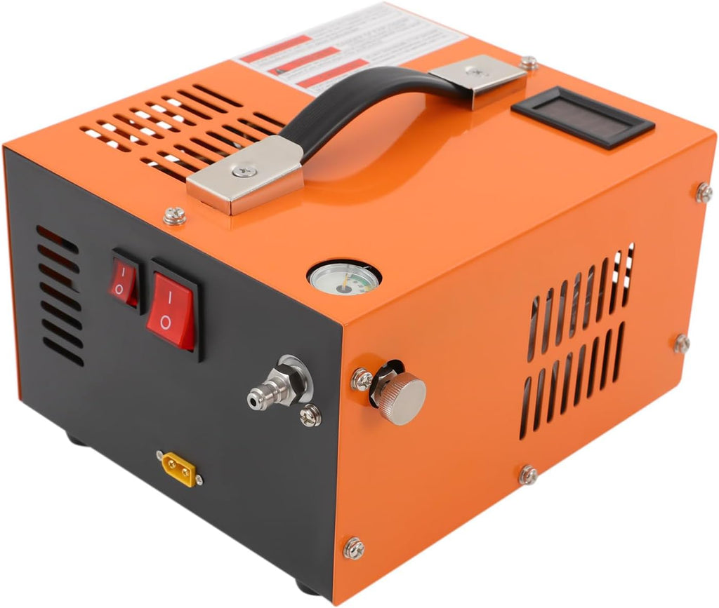 PCP Compressor,Air Gun High Pressure Pump Transformer 4500psi 12V High Pressure Air Compressor Built-in Transformer Portable High Pressure Pump Fan Cooling (Orange)