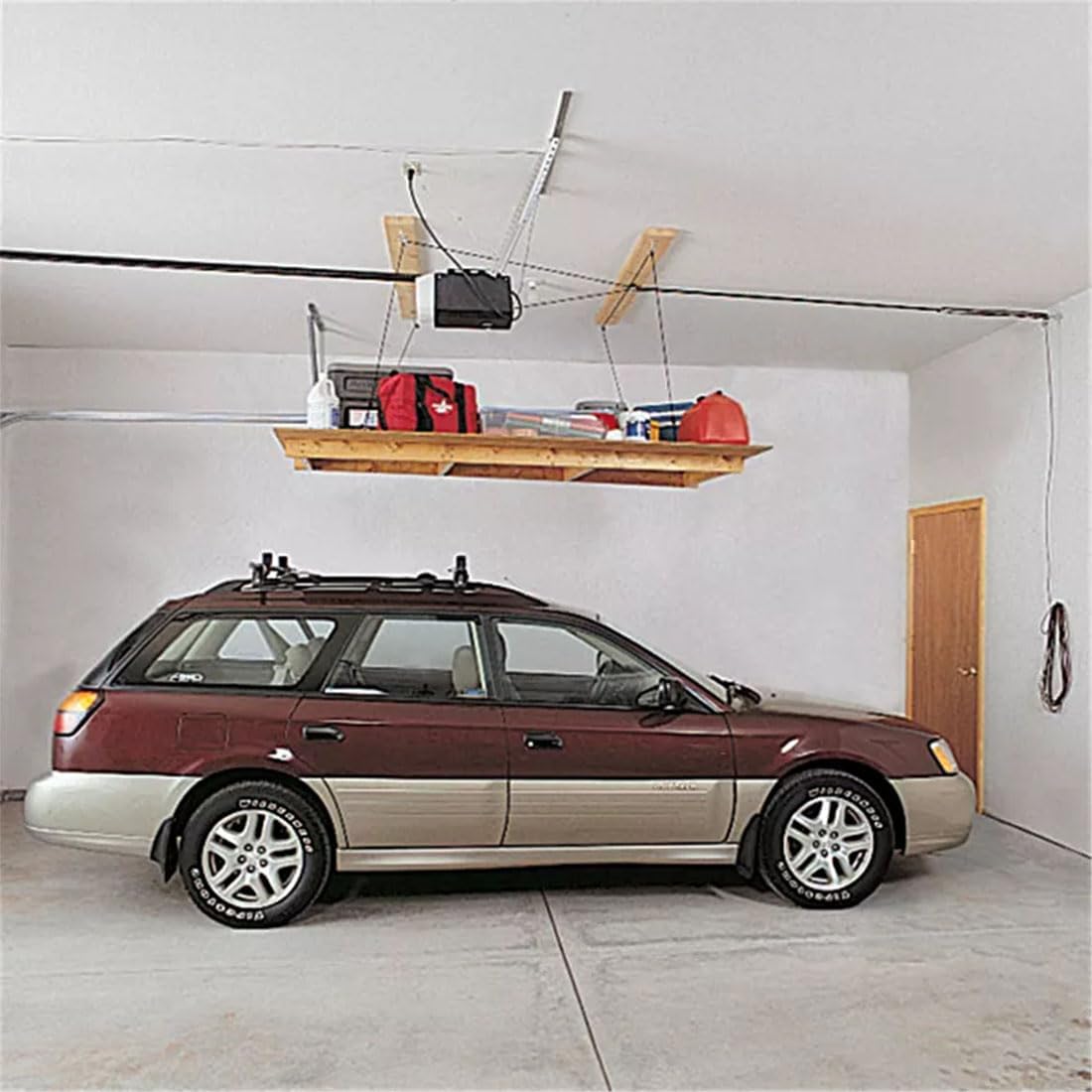 HARKEN Hoister Cargo Carrier Box & Overhead Garage Storage Hoist System for Cargo, Canoes, Boards (90lb Capacity, 16ft Ceiling) Self-Leveling, Safe Anti-Drop, Easy One-Person Operation -7802.16