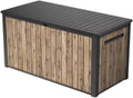 Stylish Indoor/Outdoor Storage Deck Box,Resin,Large Capacity, Weather-Resistant, Lockable lid and Side handles. (Rust Wood Brown, 170 Gallon)