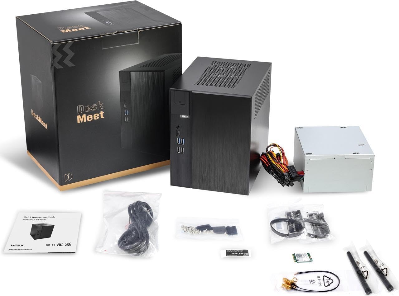 ASRock DeskMeet X300 Mini PC Barebone Kit – AMD AM4 Socket, Supports Ryzen 5000/4000/3000G CPUs, DDR4-3200MHz, PCIe 3.0 x16, Dual M.2, USB 3.2 Gen2 Type-C, 500W PSU (No CPU/RAM/Storage Included)