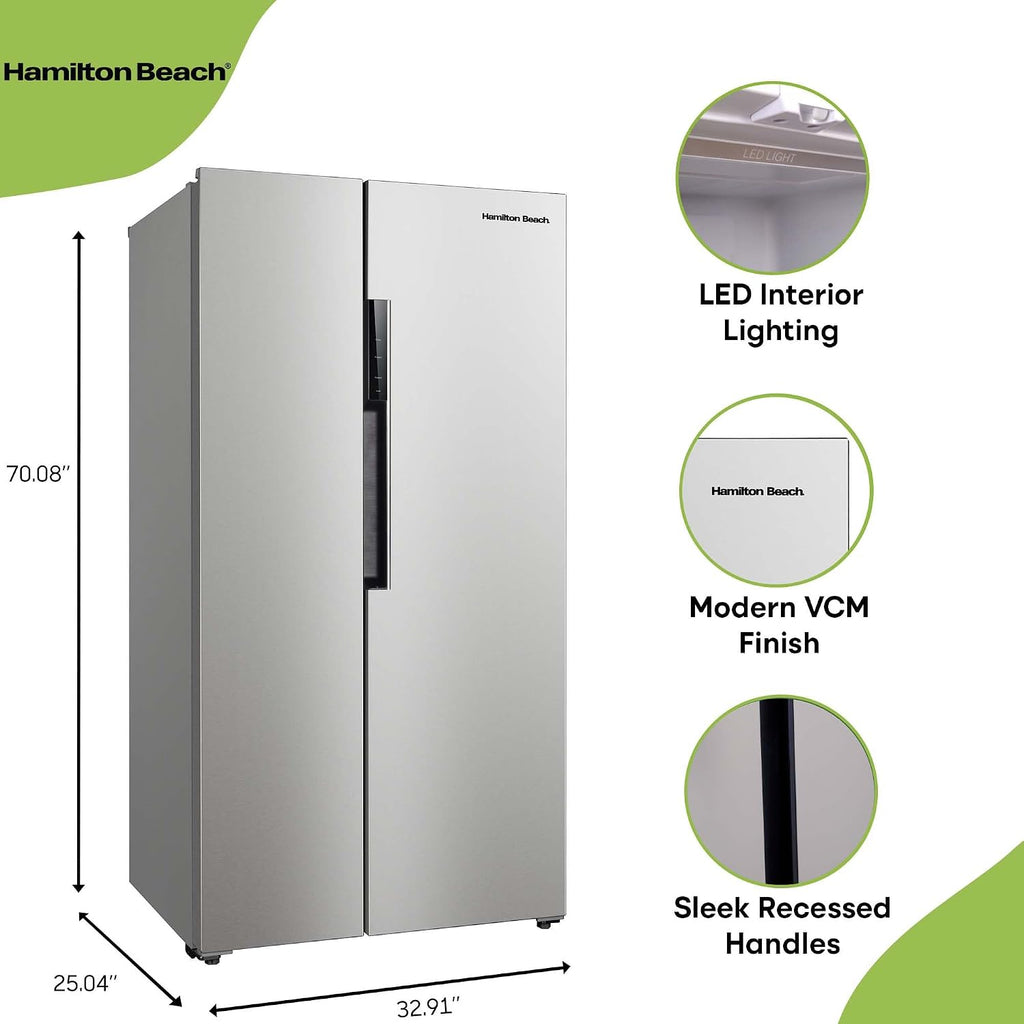 Hamilton Beach HBF1558 15.6 cu ft Counter Depth Full Size Refrigerator, Side Doors, Stainless