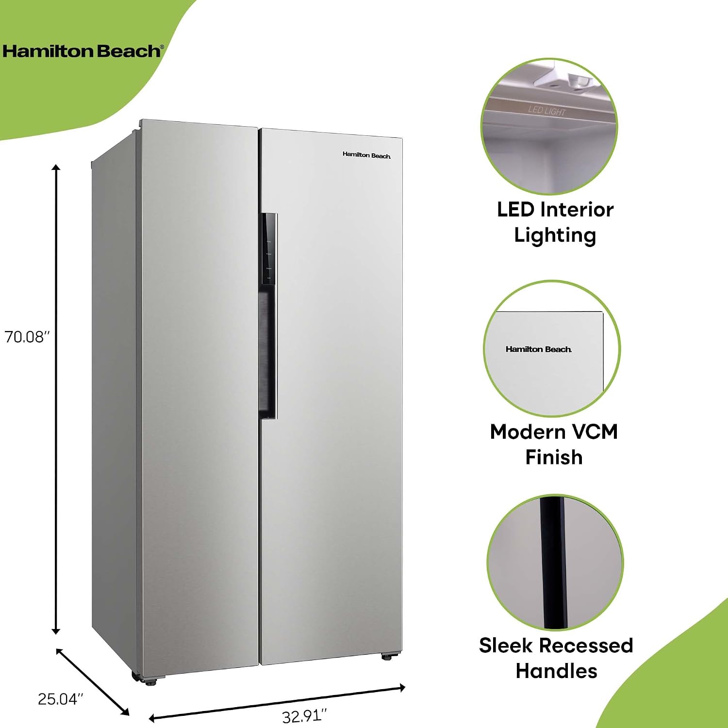 Hamilton Beach HBF1558 15.6 cu ft Counter Depth Full Size Refrigerator, Side Doors, Stainless