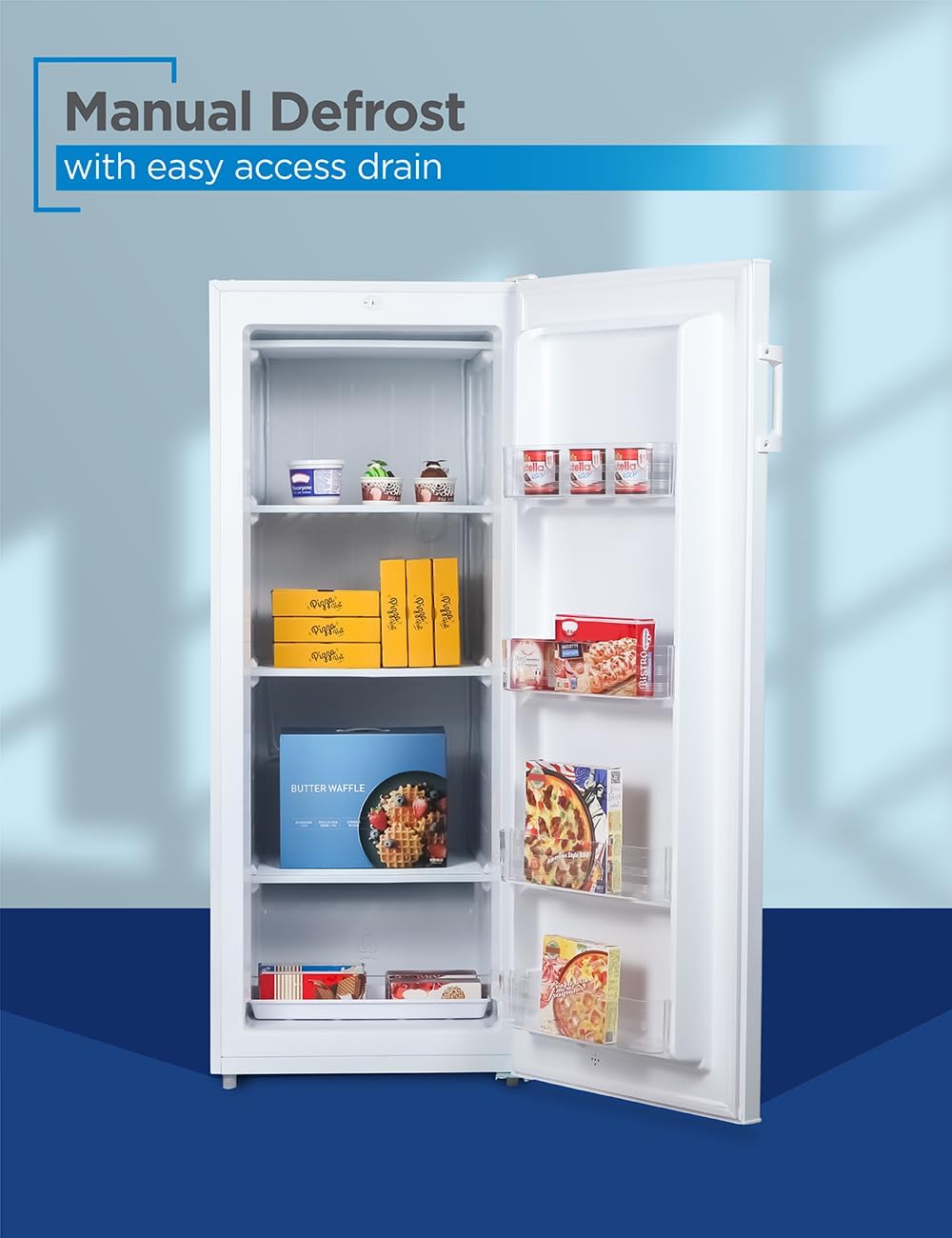 BLACK+DECKER 8.5 Cu. Ft. Upright Freezer, Stand Up Freezer with Mechanical Temperature Control, Freezer Upright with 3 Shelves and 4 Door Bins, Manual Defrost, R600a Refrigerant, BUF850LW, White