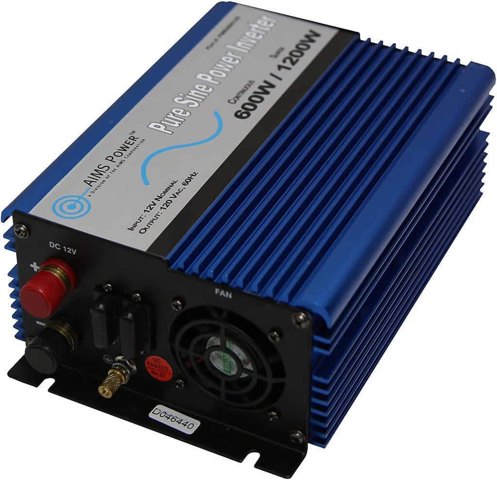 AIMS Power PWRI60012120s UL 600 WATT Pure SINE Inverter 12 VDC to 120 VAC ETL Listed USB, Cables and Remote Port