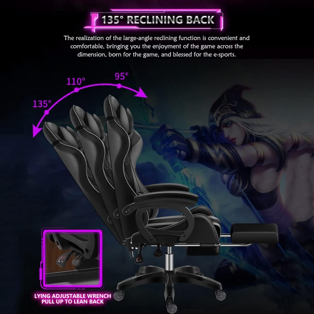 LED Gaming Chairs with Speakers, Full Massage Gamer Chair with Footrest and Lumbar Support, PU Leather Swivel Computer Chair Recliner Chair Office Chairs for Adults and Teens,Red