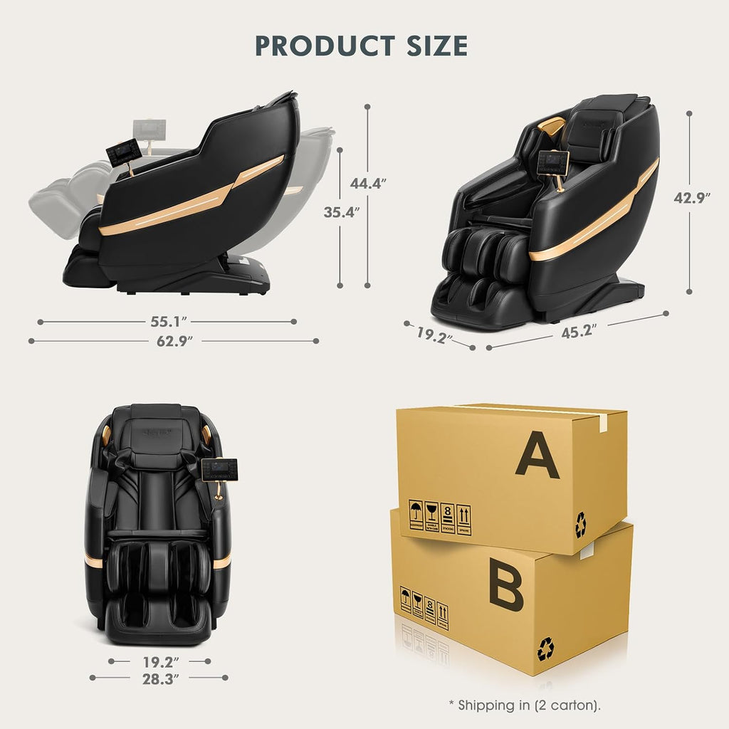 Artist hand Massage Chair Full Body, 2026 Zero Gravity Massage Chair Recliner with 10 Fix Rollers, 6 Modes, Bluetooth Speakers, Waist Heating, Foot Roller Massage, Full-Body Airbags (All Black)
