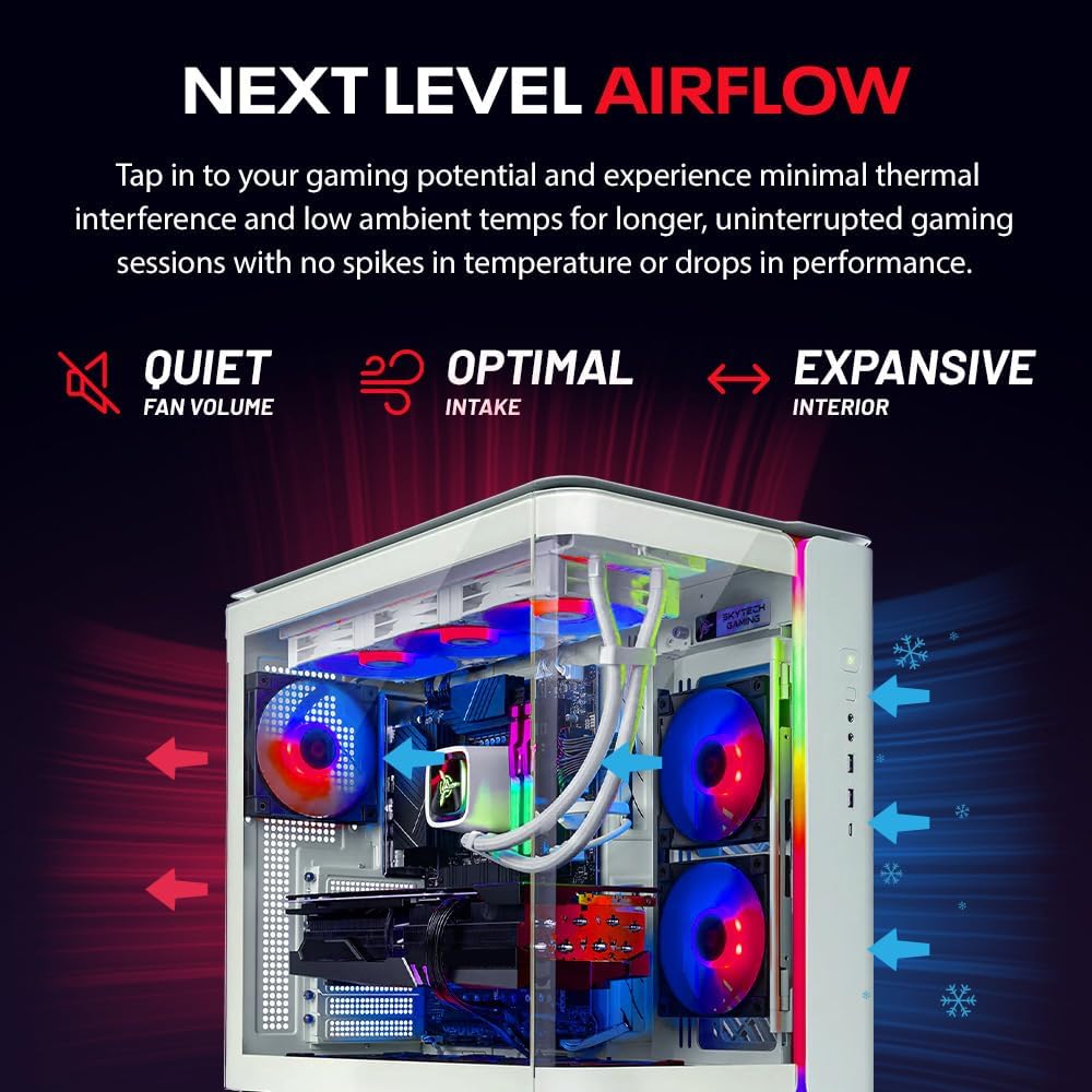 Skytech Gaming King 95 Gaming PC, AMD Ryzen 7 9800X3D 4.7GHz, AMD RX 9070XT 16GB VRAM, 2TB Gen4 NVMe SSD, 32GB DDR5 RAM 6000, 1000W Gold PSU, 360 ARGB AIO, WI-FI 5, Windows 11, Desktop