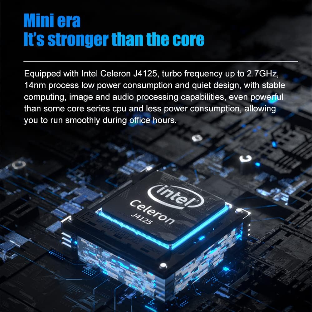 Desktop Mini PC Intel Celeron-J4125 4-Core 4-T Processor 8GB DDR4 512GB SSD Light Gaming Small Computer Pre-Installed Windows 11 Pro 4K HD 24h/7d Fanless Grade