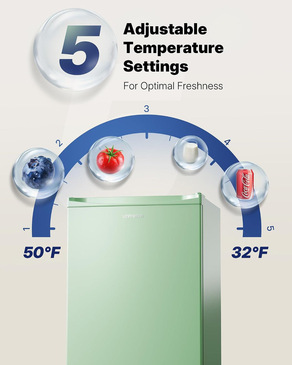 Upstreman 3.2 Cu.Ft Mini Fridge with Freezer, Single Door Mini Fridge, Dorm Fridge, Adjustable Thermostat, Mini Refrigerator for Bedroom, Office, Dorm, Green-BR321