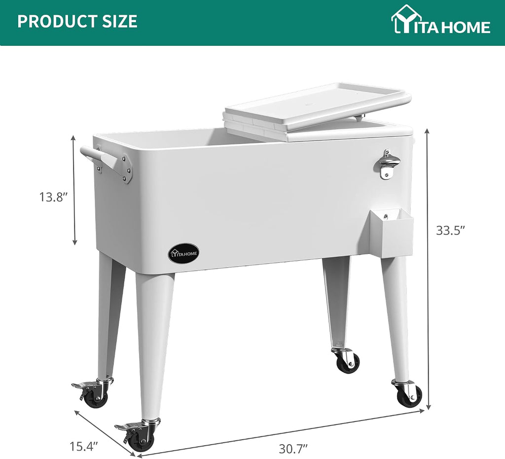 YITAHOME 80 Quart Patio Cooler Cart with Bottle Opener Drainage, Portable Rolling Beverage Cart for Pool Deck Party Cookouts