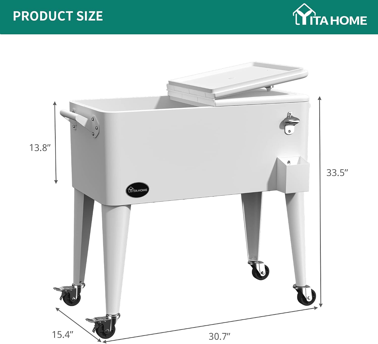 YITAHOME 80 Quart Patio Cooler Cart with Bottle Opener Drainage, Portable Rolling Beverage Cart for Pool Deck Party Cookouts