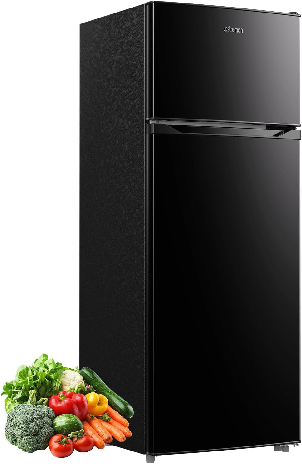 Upstreman 7.7 Cu.Ft. Refrigerator with Freezer, Double Door Fridge, Adjustable Thermostat, Large Capacity, Reversible Door Swing, Refrigerator for Apartment, Office, Dorm, Black（BD75）