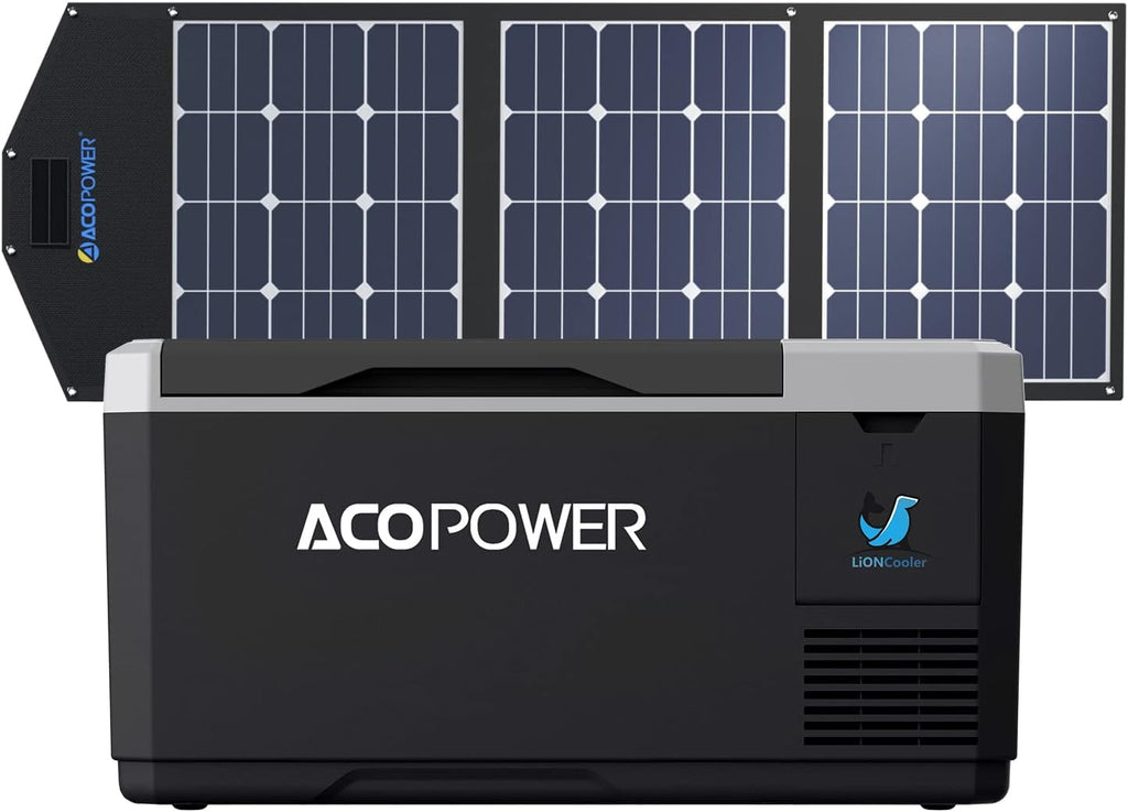 ACOPOWER LiONCooler Mini HY-VX18 Solar Freezer Portable 19 Quart Cooler & 90 Watt Solar Panel Combination Kit for Truck RV Boat Outdoor Camping, Black&Grey