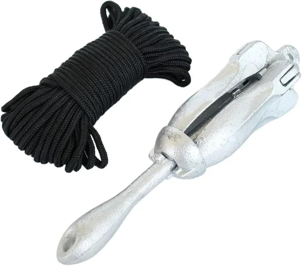 Folding Anchor, Inflatable Boat Anchor Galvanized 1.5Kg Foldable Carbon Steel Ing Delivery Line 20m Rope Boating Anchors,for Small Boats Canoe Paddle Boards