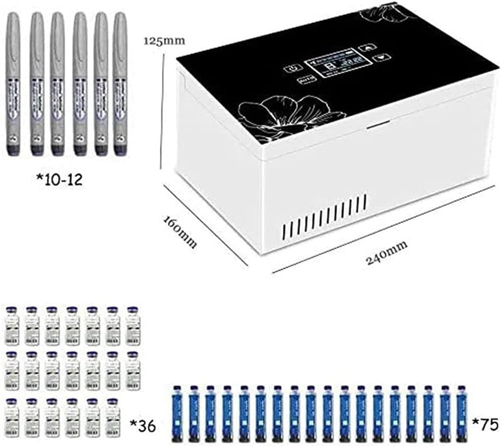 Insulin Cool Box Refrigerator, Electric Cooler Mini Cool Box Cooler Bag Electric Insulin Cooler Container Thermostat USB Suitable for Travel/Interferon/Storage of Medicines, 2 Battery