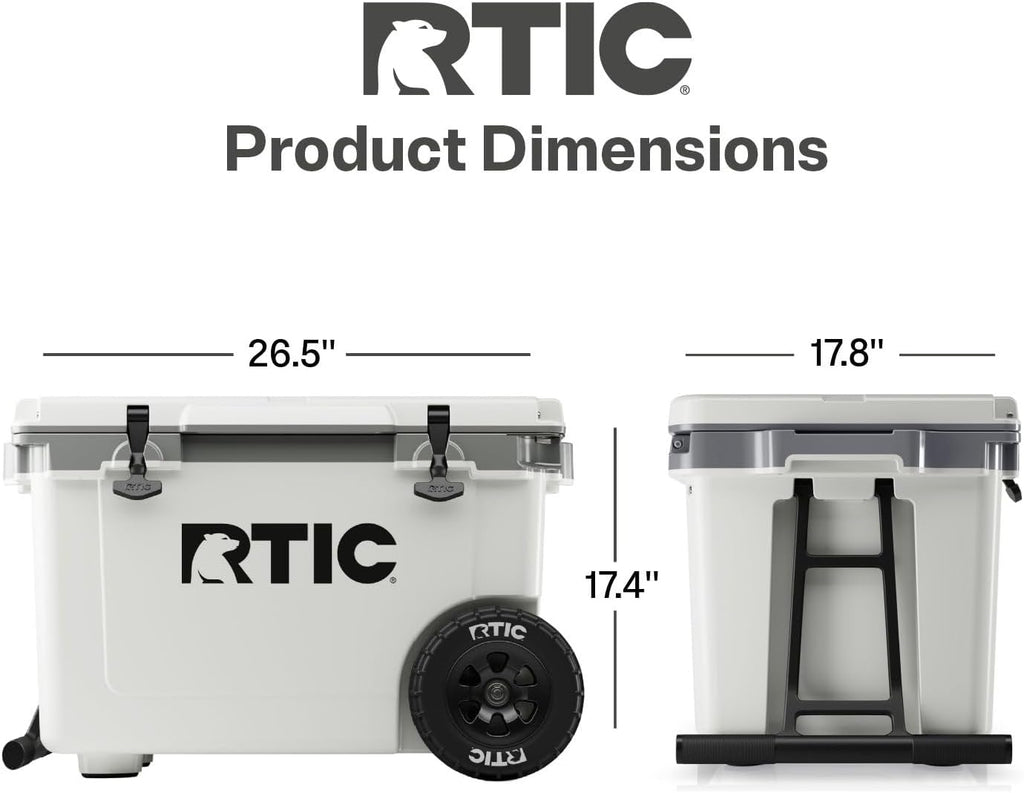 RTIC 52 Quart Ultra-Light Wheeled Hard Cooler Insulated Portable Ice Chest Box for Beach, Drink, Beverage, Camping, Picnic, Fishing, Boat, Barbecue, 30% Lighter Than Rotomolded Coolers