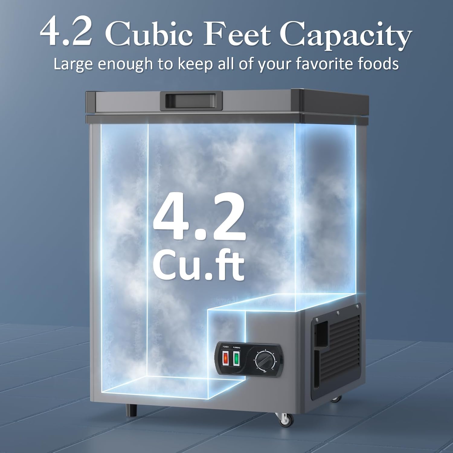 Chest Freezer - 4.2 Cu Ft Compact Deep Freezer with Fast Cooling & Convenient Pulley, Perfect for Kitchen Parlor, Small Freezer with Low Noise & Energy Saving, Space Gray