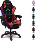 RGB Gaming Chairs with Speakers Ergonomic Massage Computer Chair, PU Leather Office Chair Adjustable Desk Chairs with Footrest, 360°Swivel Big and Tall Gamer Chair for Adults,Red