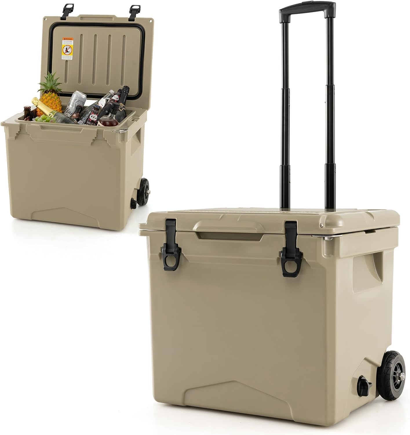 Goplus Cooler with Wheels, Insulated Large Ice Chest with Portable Handles, Cup Holders, Leak-Proof Tight Latches, 5-7-day Ice Retention, Heavy Duty Hard Coolers for Beach Camping Boat