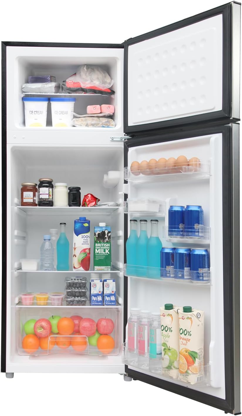 Frigidaire, 2 Door Apartment Size Refrigerator with Freezer, 7.5 cu ft, Adjustable Spill-Proof Shelves, Crisper Bins, Platinum Silver, Garage Ready
