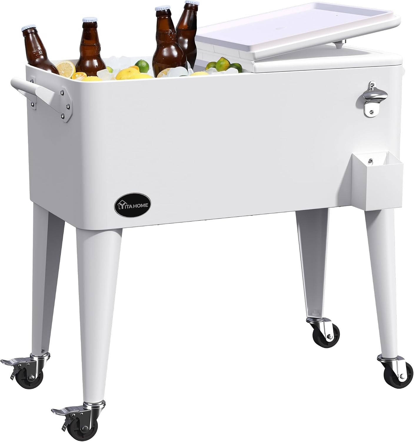 YITAHOME 80 Quart Patio Cooler Cart with Bottle Opener Drainage, Portable Rolling Beverage Cart for Pool Deck Party Cookouts