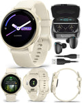 Garmin Vivoactive 6 - Health & Fitness Smartwatch, 1.2 in Bright AMOLED Display, GPS Sports Tracking, Up to 11 Days of Battery, Lunar Gold with Bone Band w Black Earbuds Bundle