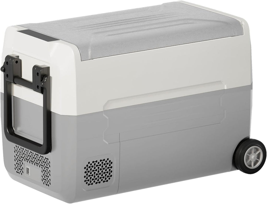 TABU 49QT Portable Car Refrigerator, 12V Dual Zone Freezer& Cooler with 12/24V DC&110/240V AC,-4℉~68℉,Car Fridge with Wheels,Low Noise, for Camping, Travel, RV (Grey)
